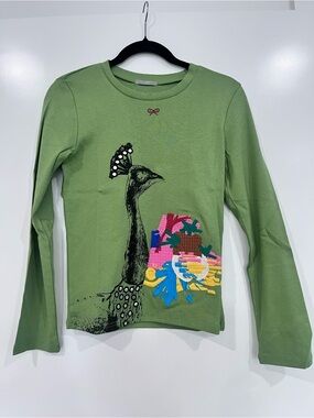 Anya Hindmarch London, Green Long-Sleeve Peacock Graphic Tee